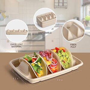 Kzeirm 24PCS Disposable Taco Holders for Party, Premium Paper Taco Plates with Dividers, Fiesta Taco Tray Holder, Taco Stands for 3 Tacos, Taco Tuesday Lazy Susan Taco Bar Serving Set for a Party