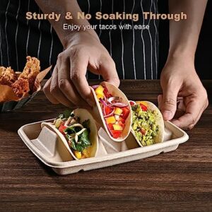Kzeirm 24PCS Disposable Taco Holders for Party, Premium Paper Taco Plates with Dividers, Fiesta Taco Tray Holder, Taco Stands for 3 Tacos, Taco Tuesday Lazy Susan Taco Bar Serving Set for a Party