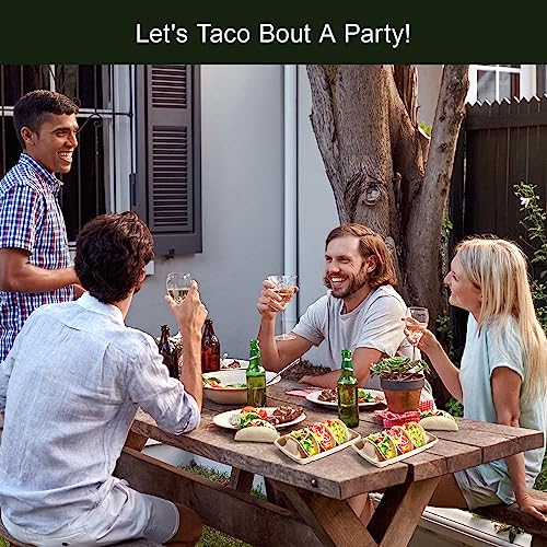 Kzeirm 24PCS Disposable Taco Holders for Party, Premium Paper Taco Plates with Dividers, Fiesta Taco Tray Holder, Taco Stands for 3 Tacos, Taco Tuesday Lazy Susan Taco Bar Serving Set for a Party