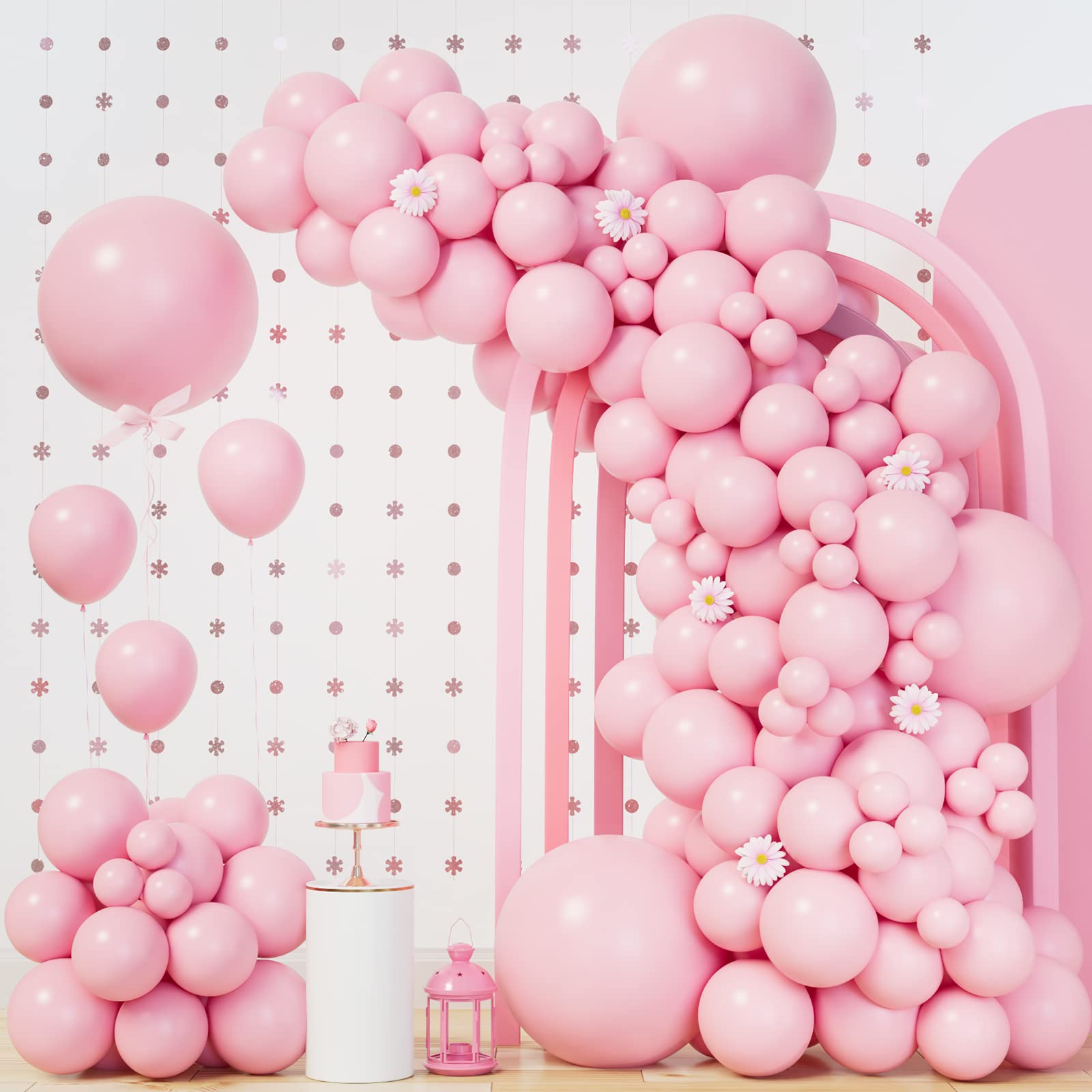 140Pcs Pastel Pink Balloons Baby Pink Balloon Garland Arch Kit 5/10/12/18 Inch Latex Pink Balloons Different Sizes as Gender Reveal Baby Shower Birthday Wedding Valentine's Day Party Decorations