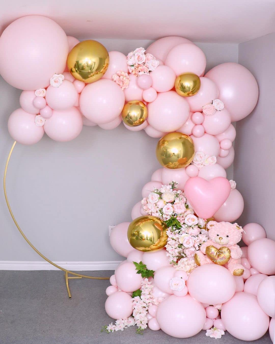 140Pcs Pastel Pink Balloons Baby Pink Balloon Garland Arch Kit 5/10/12/18 Inch Latex Pink Balloons Different Sizes as Gender Reveal Baby Shower Birthday Wedding Valentine's Day Party Decorations