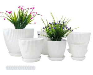 rootrimmer plant planters with drainage holes and trays pack of 6 plant pots 7.5/6.5/5.5/4.9/4.2/3.5 inches flowers pots, white