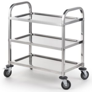 curta stainless steel serving trolley, 30" l x 16" w x 33" h 3 tiered shelf kitchen utility cart, rolling casters brake wheel, commercial pro for restaurant/hotel/lab/clinic/salon/workshop