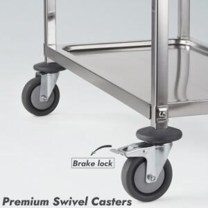 CURTA Stainless Steel Serving Trolley, 30" L x 16" W x 33" H 3 Tiered Shelf Kitchen Utility Cart, Rolling Casters Brake Wheel, Commercial Pro for Restaurant/Hotel/Lab/Clinic/Salon/Workshop