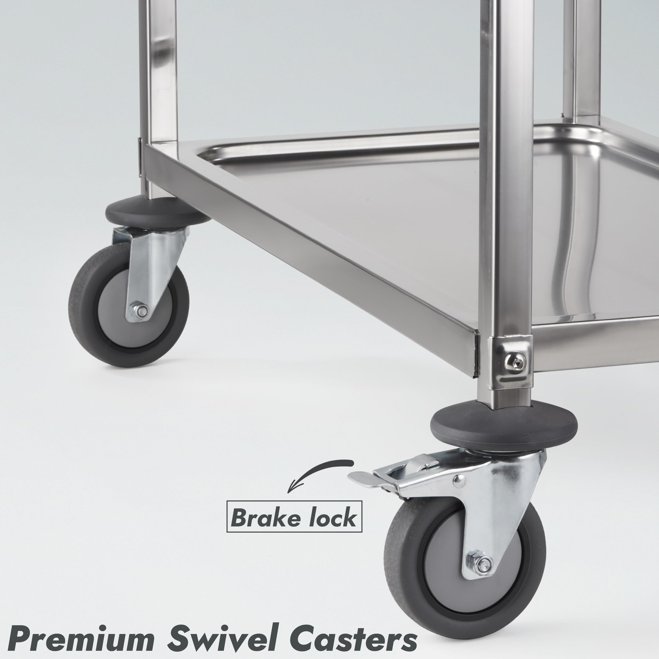 CURTA Stainless Steel Serving Trolley, 30" L x 16" W x 33" H 3 Tiered Shelf Kitchen Utility Cart, Rolling Casters Brake Wheel, Commercial Pro for Restaurant/Hotel/Lab/Clinic/Salon/Workshop