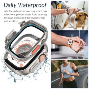 2Pack Goton Waterproof Case for Apple Watch Ultra 2 / Ultra Screen Protector 49mm, 360 Protective Glass Face Cover + Back Bumper for iWatch Ultra2 Accessories 49 mm Titanium