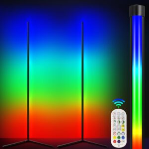 fntek 2 pack rgb corner floor lamp, 56" color changing led corner lamp with remote, music sync& timing, dimmable modern mood lighting rgb floor lamp for bedroom living room gaming room