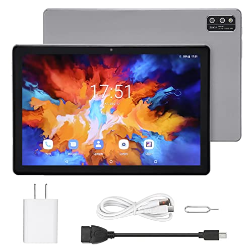 fannay Tablet PC, 10.1 Inch Smart Tablet 100‑240V 5GWiFi 5.0 Gray Front 800W Rear 2000W 8GB RAM 128GB ROM for Home for Travel (US Plug)