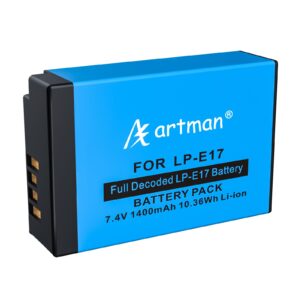 artman fully decoded lp-e17 battery 1400 mah compatible with canon eos r50 r10 r8 rp, rebel t8i, t7i, t6i, t6s, sl2, sl3, eos m3, m5, m6, eos 200d,250d,77d, 750d, 760d, 800d, 8000d cameras（1-pack）