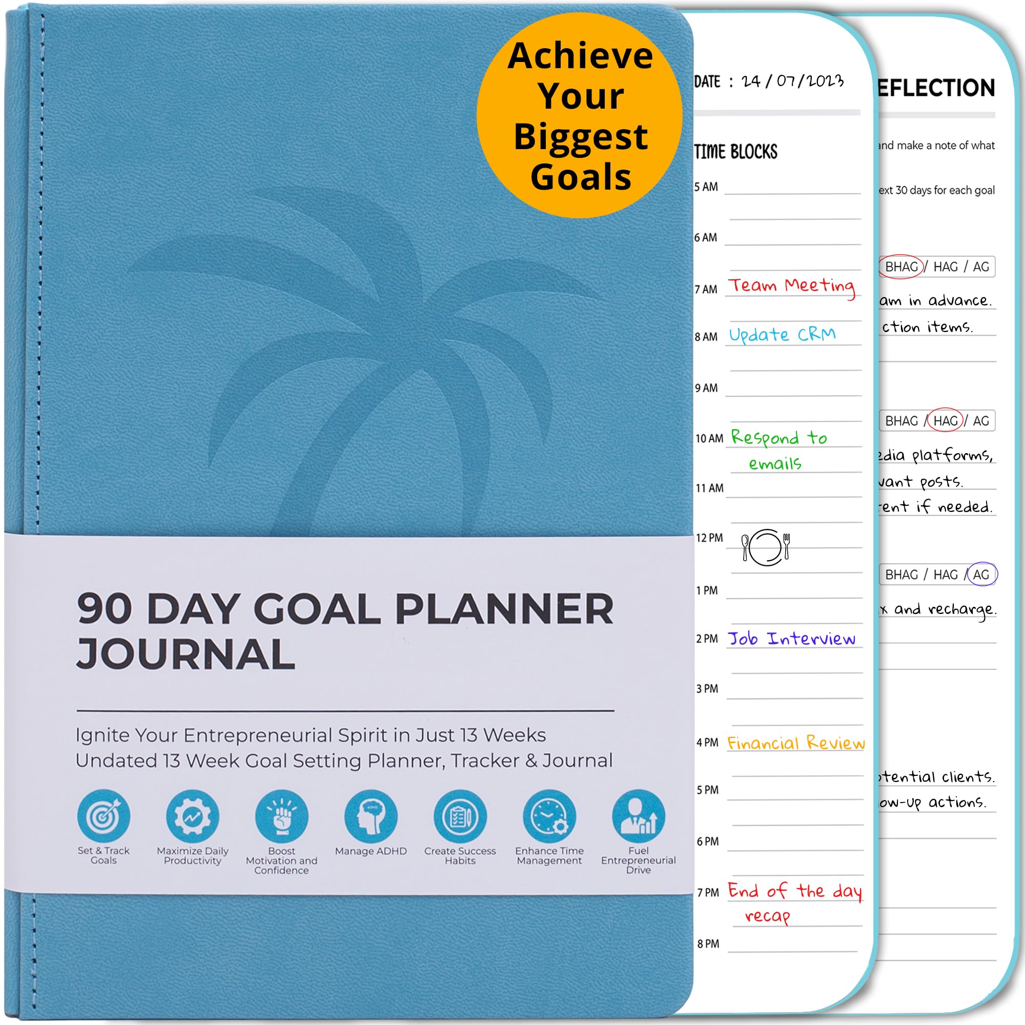 90 Day Goal Setting Journal, Track Progress Daily, Multiple Use Cases, One Journal for All