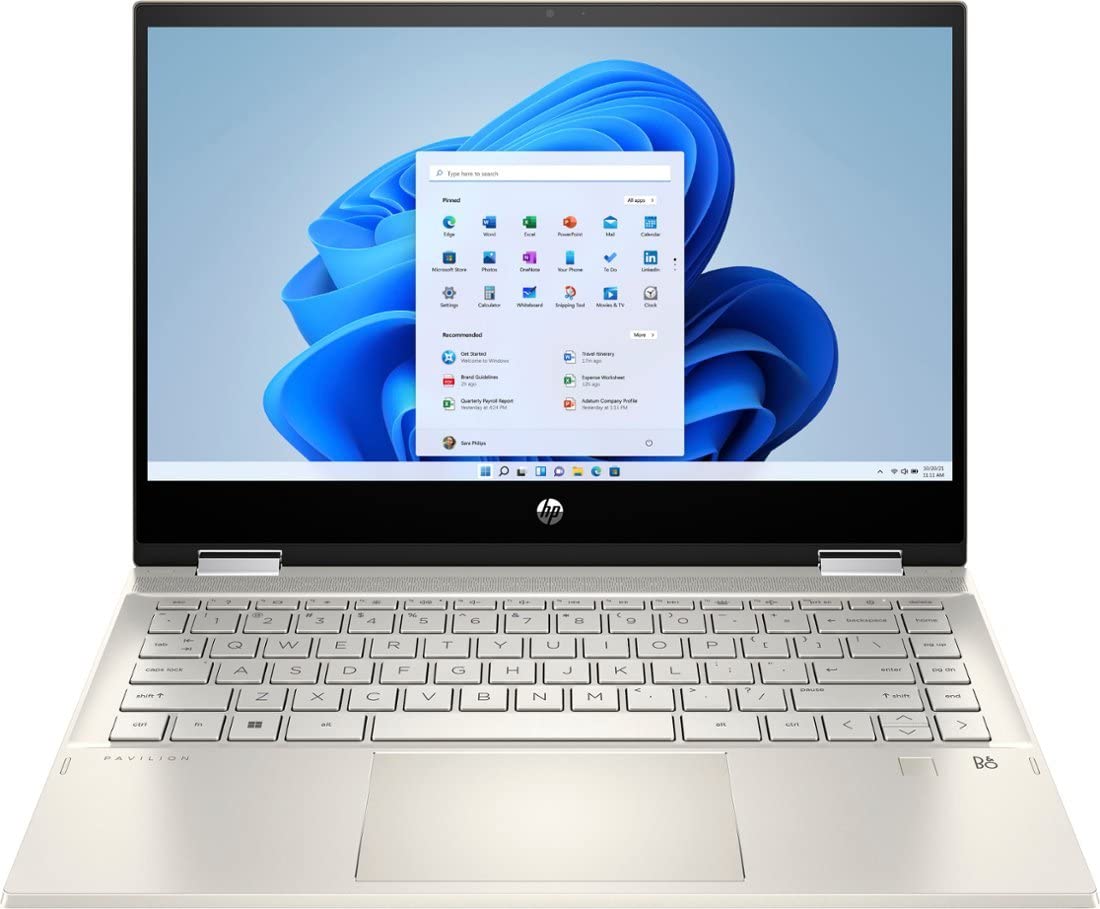 HP Pavilion 2-in-1 Convertible Business Laptop, 14'' FHD Touchscreen, Core i5-1155G7, Intel Iris Xe, 8GB RAM, 512GB SSD, Fingerprint, Bluetooth, Wi-Fi, Windows 11 Home, Gold, with 5ave Stylus Pen
