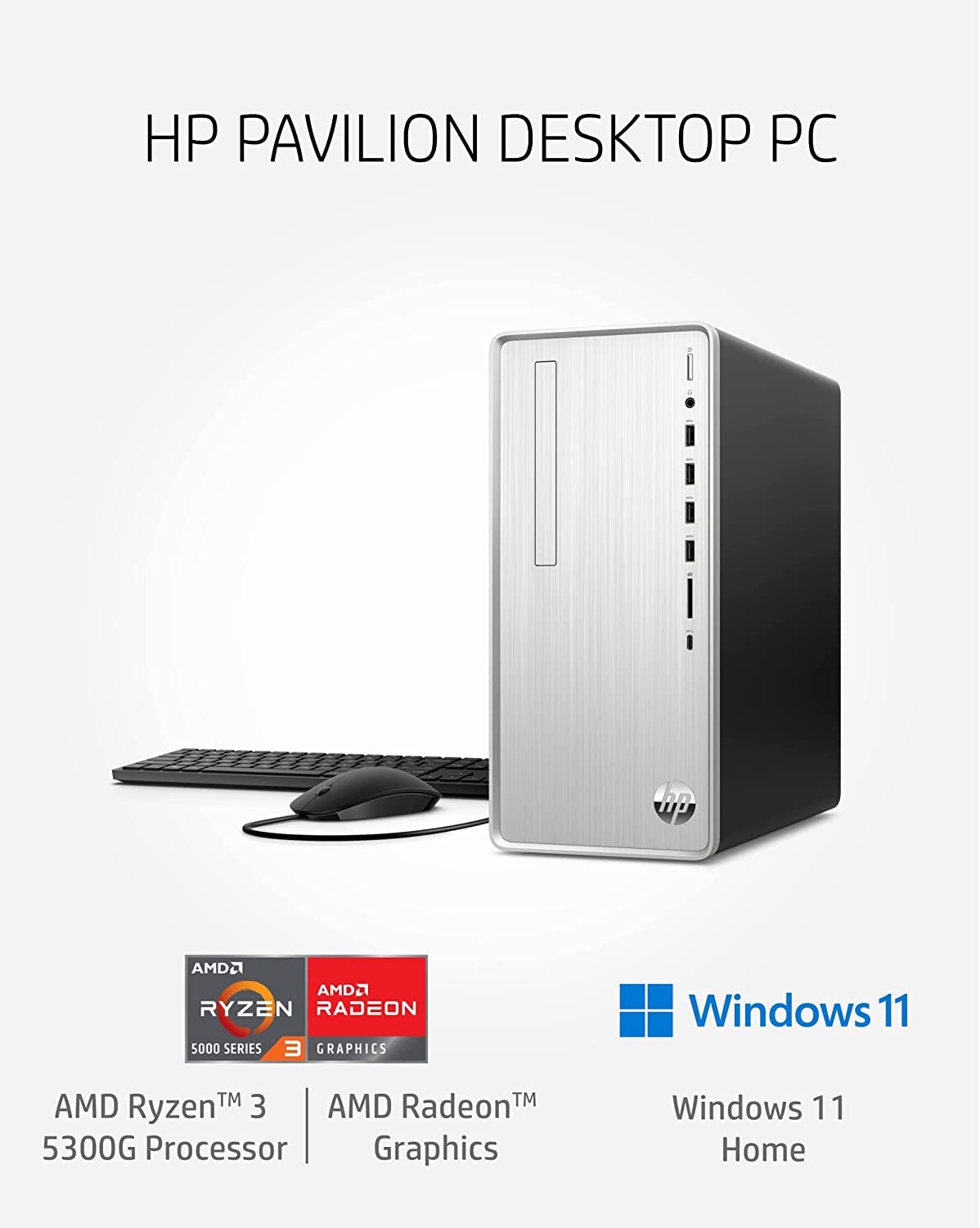 HP 2023 Newest Desktop, AMD Ryzen 3 5300G Processor(4-core), 8GB RAM, 256GB SSD, 1TB HDD, AMD Radeon Graphics, 9 USB Ports, Wi-Fi & Bluetooth, Wired Keyboard and Mouse Combo, Windows 11 Home