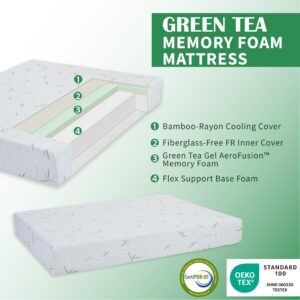 Dyonery 8 Inch Twin XL Memory Foam Mattress, Cooling Green Tea Gel Mattress in a Box, Rayon Mattress for Breathable Sleep, Made in USA, Certipur-Us Certified, Medium Mattress, 38x80x8”