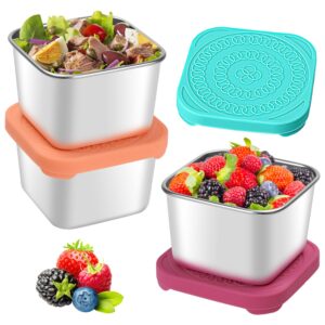 3pack 6oz stainless steel snack containers, small metal food storage container with silicone lids, leakproof snack lunch container for office, travel