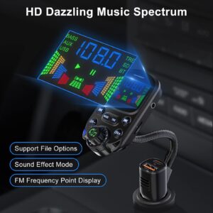 Bluetooth 5.3 FM Transmitter for Car- SOARUN Bluetooth Car Adapter PD30W & USB Port Fast Charge - HiFi Treble & Bass Player - 1.6" Display Hands-Free Calling - Car Radio with AUX Input/Output, TF Card