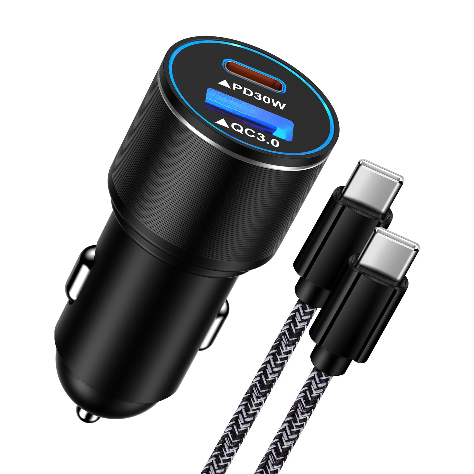 Fast Car Charger 48W USB C Car Cigarette Lighter Plug Android Phone Car Adapter C to C Type Fast Charging Cable for Google Pixel 8 7 Pro 7a 7 6,Samsung Galaxy S23 S22 S10 A14 5G A34,iPhone 15