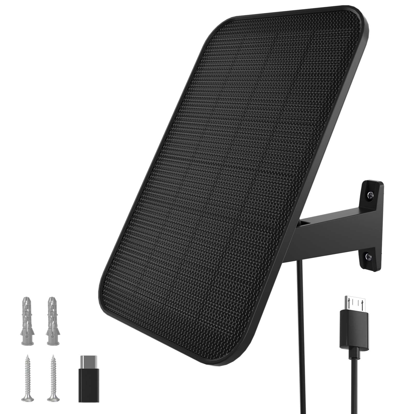 VIRTAVO Solar Panel Compatible with VIRTAVO Cam, Waterproof Solar Charger, Security Certified Continuous Power Supply,with 13ft Cable Micro USB Port & Type-C Adapter,360° Adjustable Bracket