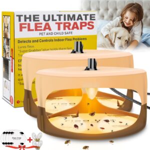 flea trap, indoor sticky flea trap with 2 glue discs odorless non-toxic natural flea killer trap pad bed bug trap light bulb pest control for home house inside, safe for children pet dog cat(2 pack)