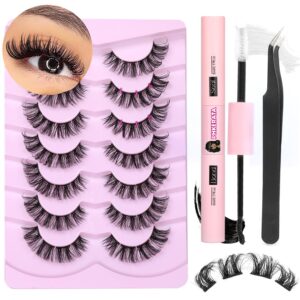 diy lash extension kit, natural lash clusters 8-16mm eyelash extension kit with strong hold lash bond and seal & eyelashes applicator tool, individual d curl cat eye lashes cluster by phkerata