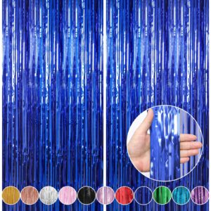 Crosize 2 Pack 3.3 x 9.9 ft Foil Fringe Curtains Party Decorations, Blue Tinsel Curtain Backdrop for Parties, Door Streamers, Glitter Streamer Fringe Backdrop for Birthday Decoration (Dark Blue)