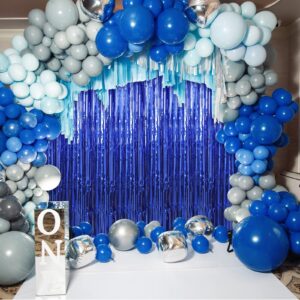 Crosize 2 Pack 3.3 x 9.9 ft Foil Fringe Curtains Party Decorations, Blue Tinsel Curtain Backdrop for Parties, Door Streamers, Glitter Streamer Fringe Backdrop for Birthday Decoration (Dark Blue)