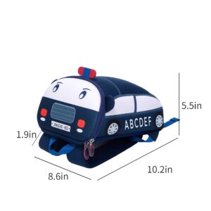 JIHUBEAR Cute Car Shape Toddlers Backpack with Lesh for 3-6 Year Old Boys and Girls Shoulder Bag Police Car