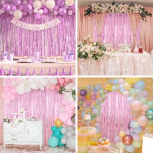 Crosize 4 Pack 3.3 x 8.2 ft Foil Fringe Curtains Party Decorations, Pink Tinsel Curtain Backdrop for Parties, Door Streamers, Glitter Streamer Fringe Backdrop for Birthday Decoration (Pink)