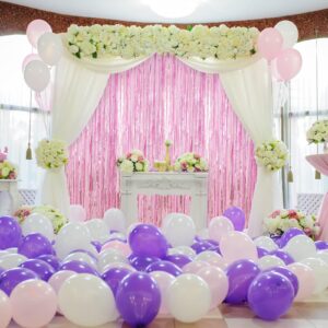 Crosize 4 Pack 3.3 x 8.2 ft Foil Fringe Curtains Party Decorations, Pink Tinsel Curtain Backdrop for Parties, Door Streamers, Glitter Streamer Fringe Backdrop for Birthday Decoration (Pink)