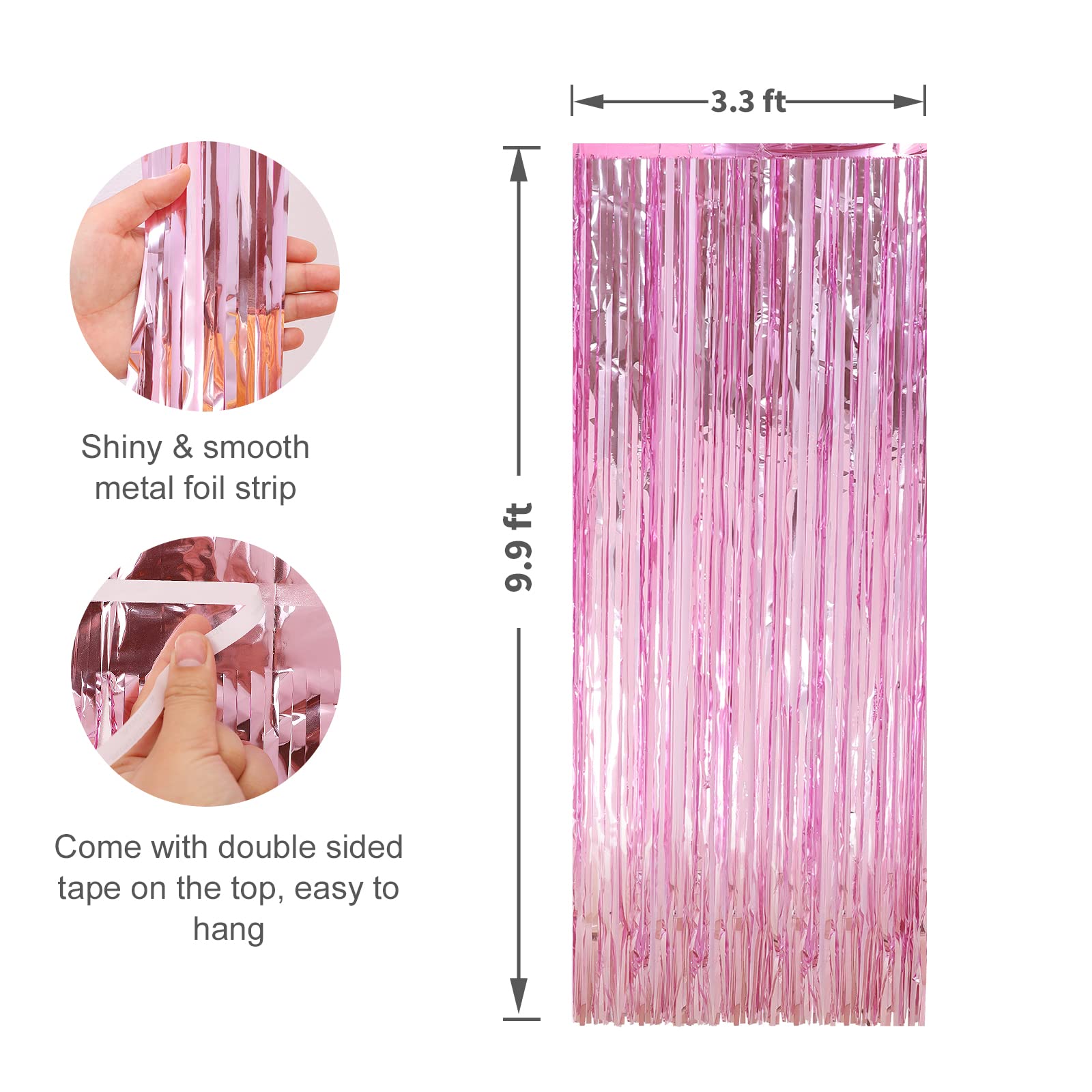 Crosize 4 Pack 3.3 x 8.2 ft Foil Fringe Curtains Party Decorations, Pink Tinsel Curtain Backdrop for Parties, Door Streamers, Glitter Streamer Fringe Backdrop for Birthday Decoration (Pink)