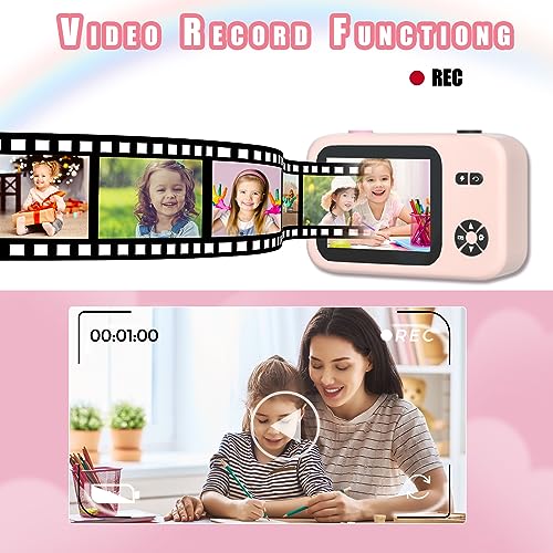 Makolle Kids Camera,Kids Camera for Girls,Kids Digital Camera Kids Video Camera for vlogging Christmas Birthday Gifts for Girls Age 3-9 Portable Toy for 3 4 5 6 7 8 Year Old Girls with 32GB SD Card