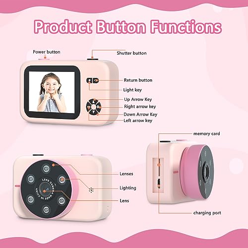 Makolle Kids Camera,Kids Camera for Girls,Kids Digital Camera Kids Video Camera for vlogging Christmas Birthday Gifts for Girls Age 3-9 Portable Toy for 3 4 5 6 7 8 Year Old Girls with 32GB SD Card