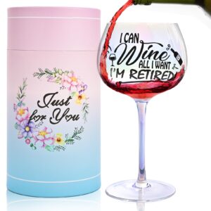 retirement gifts for women - funny retirement wine glass - humorous gift for retired coworkers - unique wine glass with funny saying - happy retirement gifts