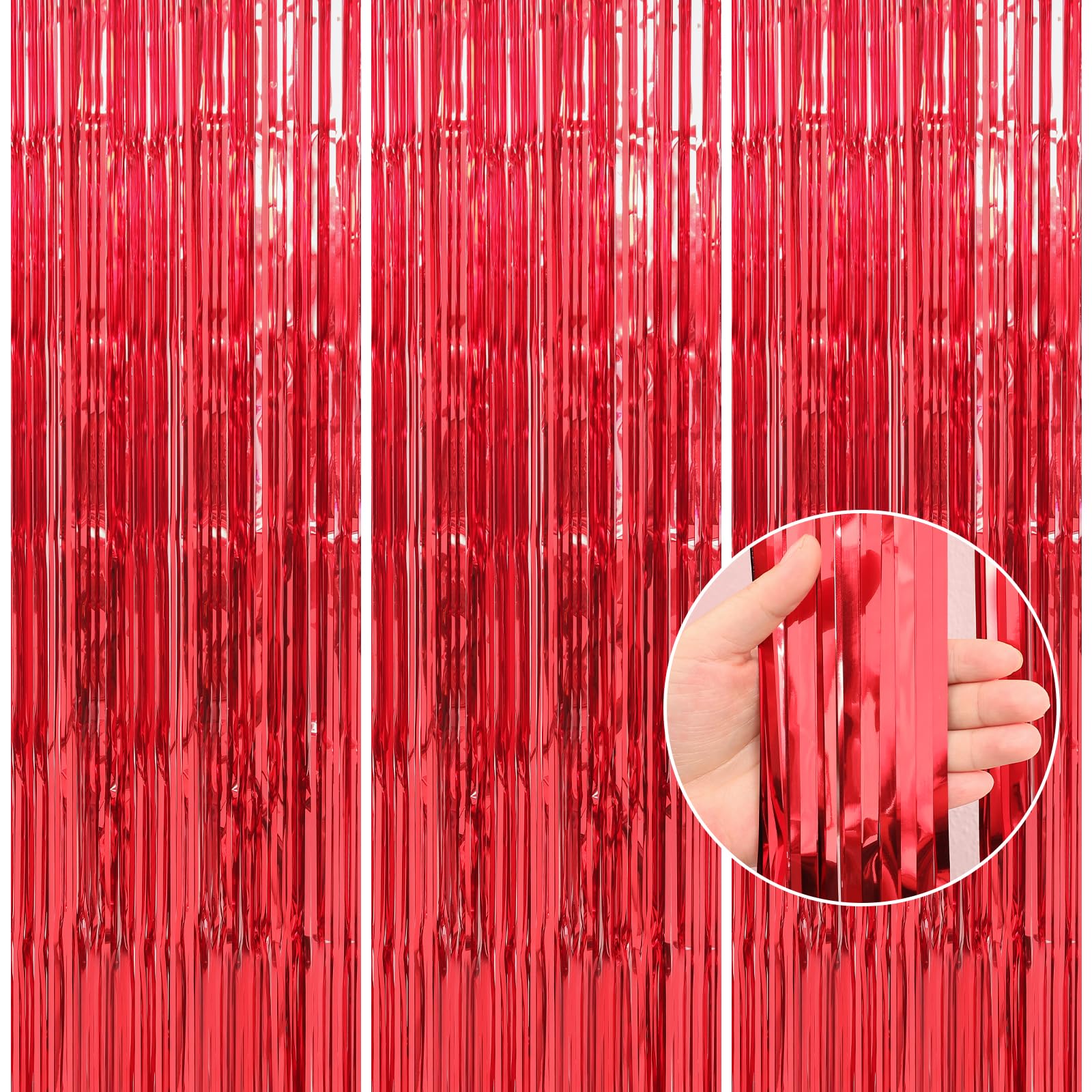 Crosize 2 Pack 3.3 x 9.9 ft Foil Fringe Curtains Party Decorations, Red Tinsel Curtain Backdrop for Parties, Door Streamers, Glitter Streamer Fringe Backdrop for Birthday Decoration (Red)