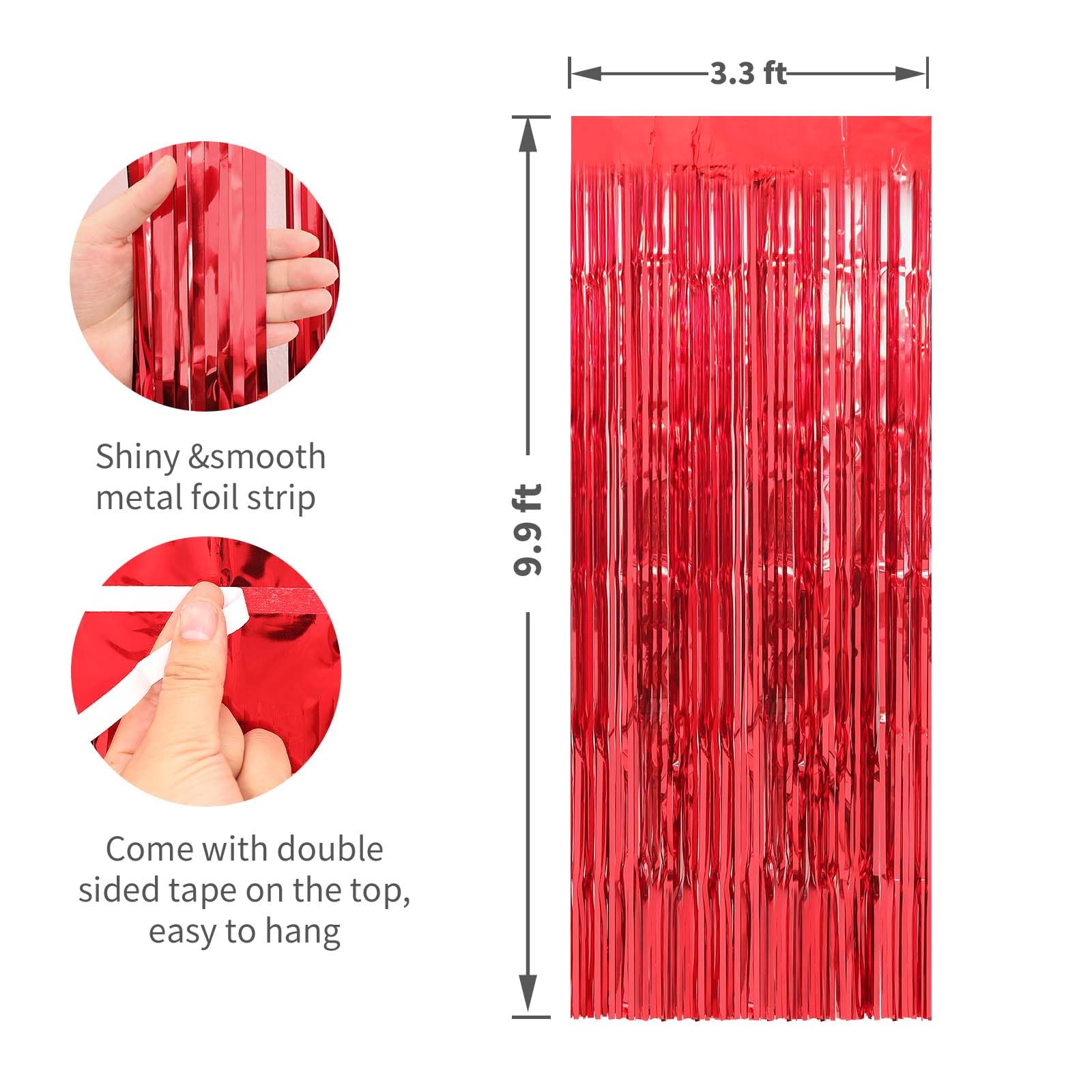 Crosize 2 Pack 3.3 x 9.9 ft Foil Fringe Curtains Party Decorations, Red Tinsel Curtain Backdrop for Parties, Door Streamers, Glitter Streamer Fringe Backdrop for Birthday Decoration (Red)