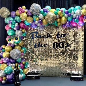 80s 90s party decorations 141pcs disco ball balloon garland arch kit with metallic gold silver balloons radio microphone inflatable for 90s 80s theme birthday party decorations
