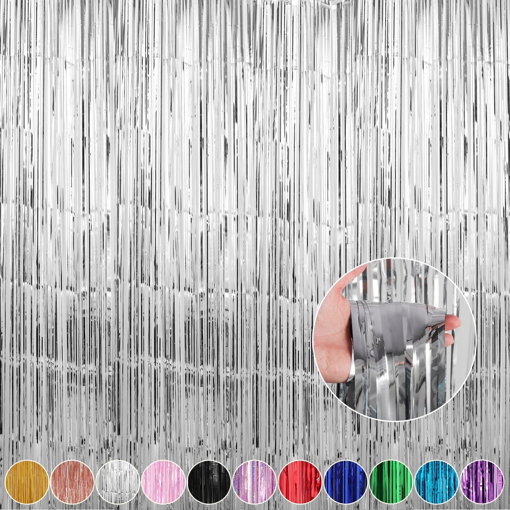 Crosize 4 Pack 3.3 x 8.2 ft Foil Fringe Curtains Party Decorations, Silver Tinsel Curtain Backdrop for Parties, Door Streamers, Glitter Streamer Fringe Backdrop for Birthday Decoration (Silver)