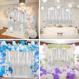 Crosize 4 Pack 3.3 x 8.2 ft Foil Fringe Curtains Party Decorations, Silver Tinsel Curtain Backdrop for Parties, Door Streamers, Glitter Streamer Fringe Backdrop for Birthday Decoration (Silver)