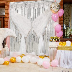 Crosize 4 Pack 3.3 x 8.2 ft Foil Fringe Curtains Party Decorations, Silver Tinsel Curtain Backdrop for Parties, Door Streamers, Glitter Streamer Fringe Backdrop for Birthday Decoration (Silver)