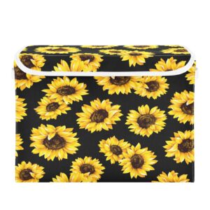 senya large collapsible storage bins with lids, sunflower black storage baskets organizer containers with handles for nursery clothes toys