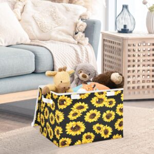 senya Large Collapsible Storage Bins with Lids, Sunflower Black Storage Baskets Organizer Containers with Handles for Nursery Clothes Toys