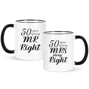 yhrjwn - 50th wedding gifts, 50 years of being mr & mrs always right mug set, best 50th wedding gifts ideas for parents couple, white with black handle 11 oz