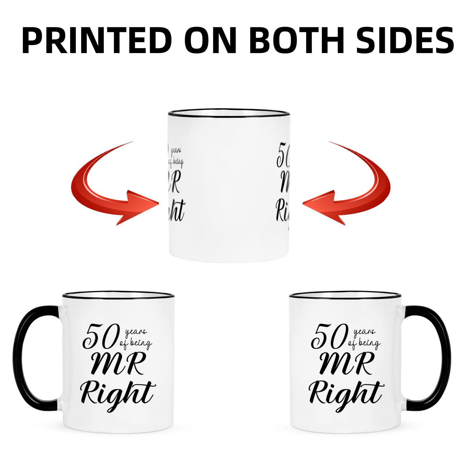 YHRJWN - 50th Wedding Gifts, 50 Years of Being Mr & Mrs Always Right Mug Set, Best 50th Wedding Gifts Ideas for Parents Couple, White with Black Handle 11 Oz