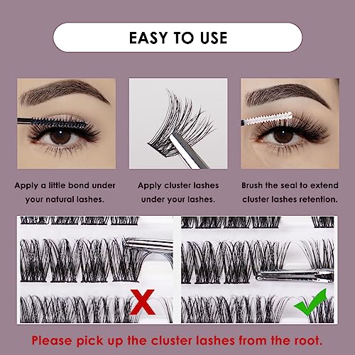 Individual Lashes 120 Cluster Lashes DIY Eyelash Extension Thin Band Wide Stem Lash Clusters with Applicator and Lash Bond and Seal Lash Extension Kit Mix 10-16mm Length C/D Curl - OP01