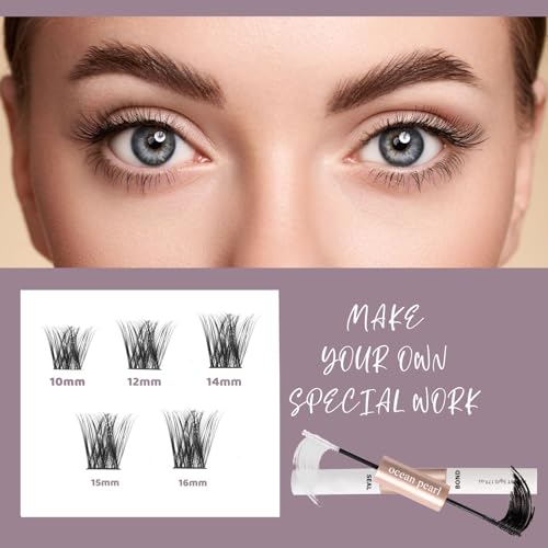 Individual Lashes 120 Cluster Lashes DIY Eyelash Extension Thin Band Wide Stem Lash Clusters with Applicator and Lash Bond and Seal Lash Extension Kit Mix 10-16mm Length C/D Curl - OP01