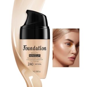 akary flawless finish liquid foundation, moisturizer long-lasting makeup full coverage primer face makeup, improves uneven skin tone, pore minimizer, lightweight,1.06fl oz (240 natural color)