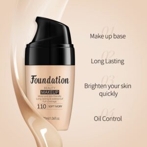 AKARY Flawless Finish Liquid Foundation, Moisturizer Long-Lasting Makeup Full Coverage Primer Face Makeup, Improves Uneven Skin Tone, Pore Minimizer, Lightweight,1.06Fl Oz (240 Natural Color)