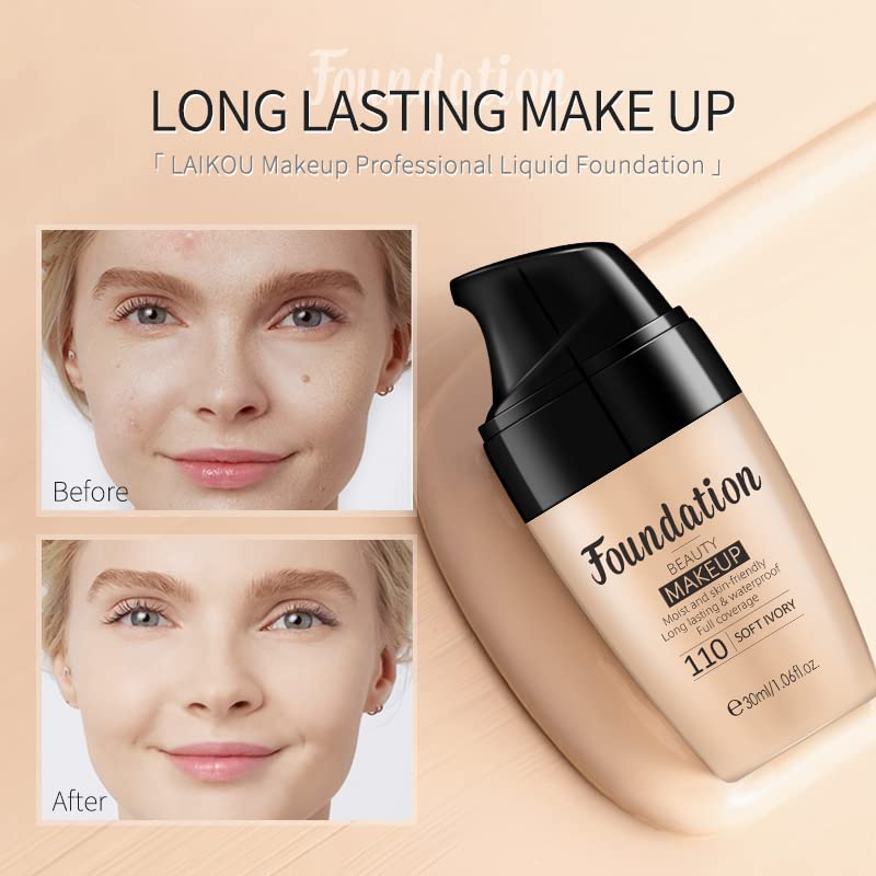 AKARY Flawless Finish Liquid Foundation, Moisturizer Long-Lasting Makeup Full Coverage Primer Face Makeup, Improves Uneven Skin Tone, Pore Minimizer, Lightweight,1.06Fl Oz (240 Natural Color)