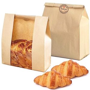 25pcs kraft paper bread bags, brown bakery bags for homemade bread & food packing storage with clear window, sourdough loaf bread bags with label seal stickers