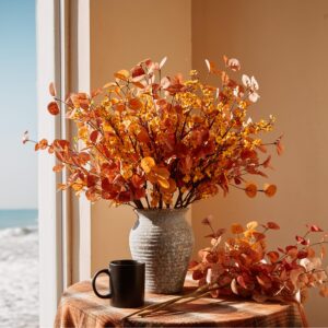 anna's whimsy 8 pcs artificial eucalyptus stems and fake babys breath flower fall decorations fall leaves for fall home decor