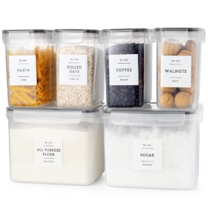 xotaism 6 pcs airtight flour and sugar containers with 132 kitchen pantry labels preprinted - stackable plastic cereal storage canisters with lids
